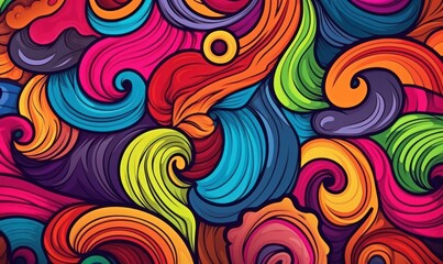 Fototapeta na wymiar Seamless colorful abstract hand-drawn pattern, waves background.