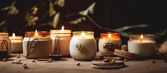 The image depicts artisanal candles made from soy wax