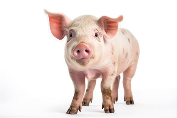 Young pig in front of  white background