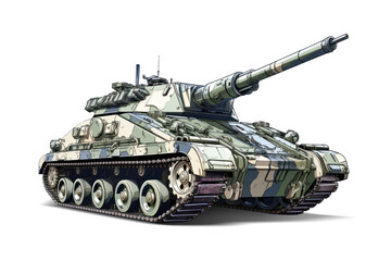 Fototapeta na wymiar Tank isolated on a white background. Heavy combat vehicle on track. Military equipment.