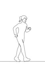 woman walks with a robot gait or Scandinavian gait
