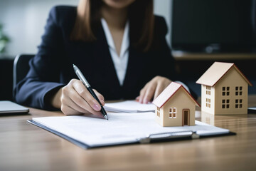 Real estate contract signing concept, Businesswoman signing a contract to legally for the purchase, mortgage and rental of real estate