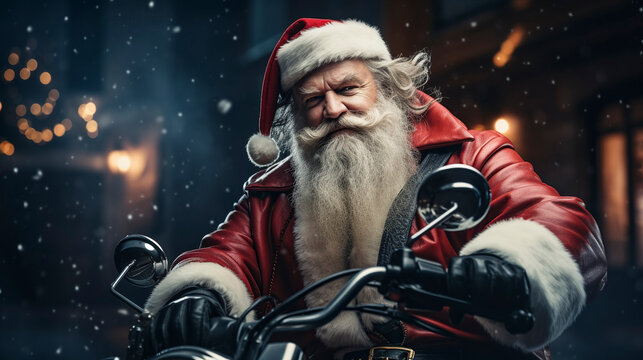 AI-generated image of Santa Claus on a motorbike.