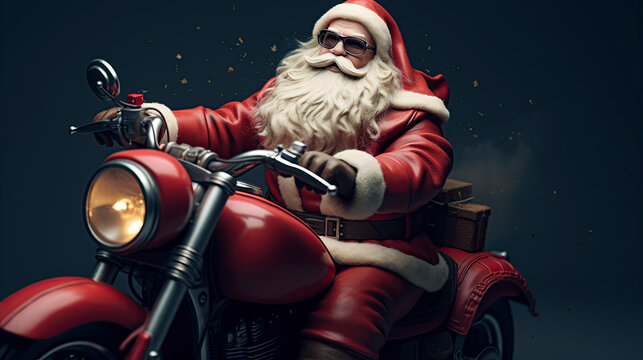 AI-generated image of Santa Claus on a motorbike.