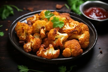 Low-calorie Cauliflower snack. Plate diet food. Generate Ai