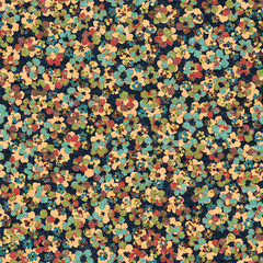 Seamless floral pattern. A field with tiny flowers. Watercolor imitation, grunge paper texture. Vector illustration.