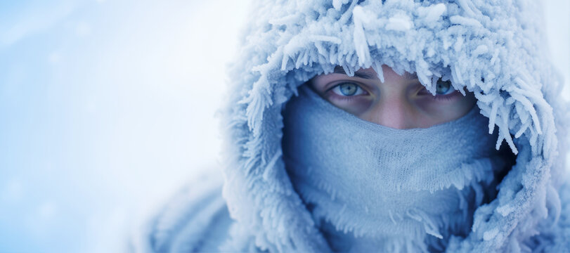 A person wearing a scarf and hat to protect themselves from the dangers of hypothermia in the cold season.