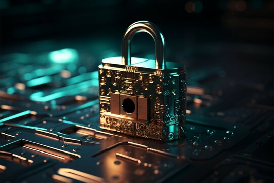 Padlock, key, and encrypted data symbolize robust digital security measures