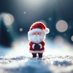 Naklejka na ściany i meble santa claus elves toy on snow christmas decoration christmas background for social media