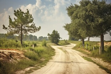 Fototapeta na wymiar A rural road surrounded by nature. Generative AI