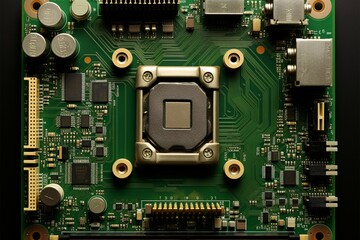 Top down view of a Bradesko GPU board with a vibrant green frame
