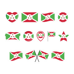 Burundi flag icon set vector isolated on a white background. Burundi Flag graphic design element. Flag of Burundi symbols collection. Set of Burundi flag icons in flat style