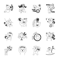 Set of Circus Bear Doodle Stickers 

