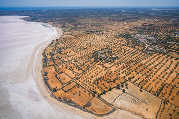 Aerial view of the Moknine sebkha - saline expanse - Monastir governorate - Tunisia