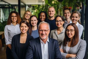 Portrait of Young business people meeting office portrait diversity teamwork group success corporate senior mature colleague laptop computer together