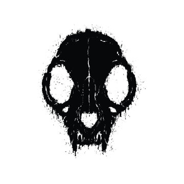 Grunge cat skull with splash effects vector illustration. Design element for shirt design, logo, sign, poster, banner, card