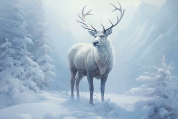 Snowbound reindeer. Generative AI