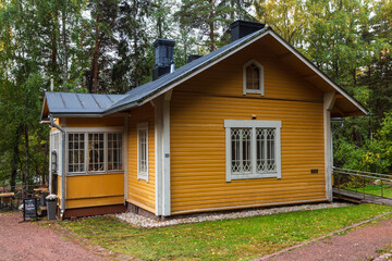 Fototapeta na wymiar A fishing hut in Langinkoski near the town of Kotka in Finland, where the Russian Emperor Alexander III often stayed