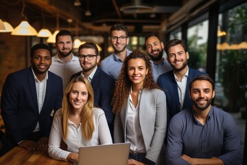Fototapeta premium Modern Office Professionals: Group Photo at Work