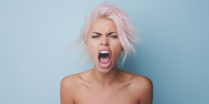 Angry woman screaming. Human emotions, facial expression concept - Powered by Adobe