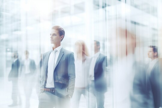 White Glass Office with Blurred Business People