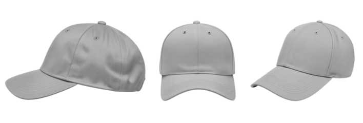 Set of Blank gray baseball cap isolated on transparent background. Template Mock up. AI Generative