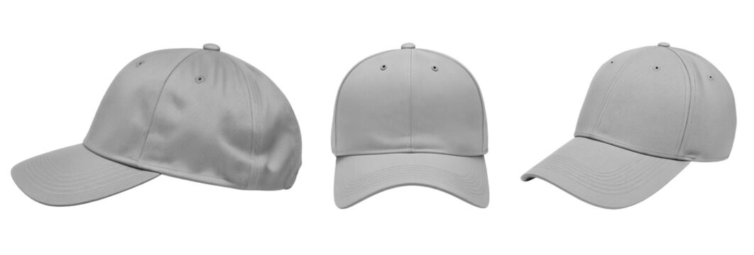 Set of Blank gray baseball cap isolated on transparent background. Template Mock up. AI Generative