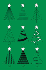 A set of stylized Christmas trees