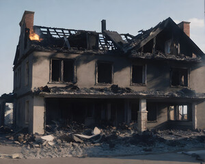 War's Devastation: Destroyed Residential Home. generative ai
