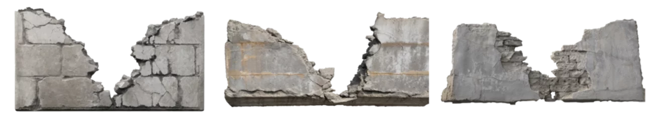 Tapeten Set of ruined, collapsed, cracked, broken, or weathered concrete cement walls, isolated on a transparent background. PNG, cutout, or clipping path. © Transparent png
