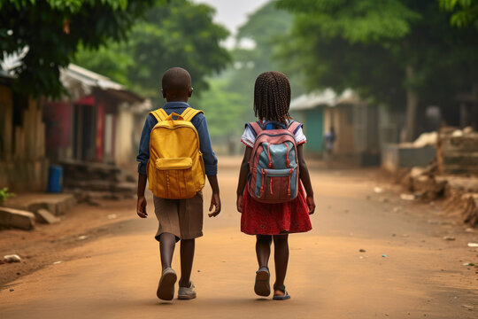 Deux enfants africains sur la route de l'école