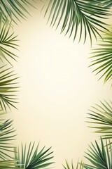 Fototapeta na wymiar background image frame for design or product presentation in creme tones with palm leaves