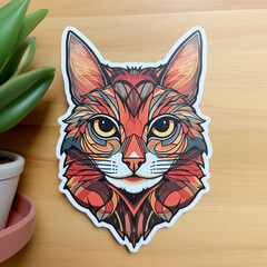 cat sticker on a wooden background