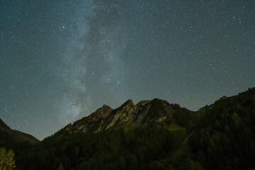 Milky Way over Mountains. Switzerland. Starry Sky. Night Landscape.