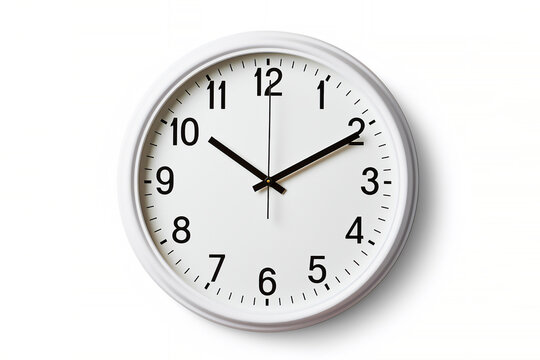 White cream wall clock with a plastic rim, isolated on a white background, computer Generative AI stock illustration image