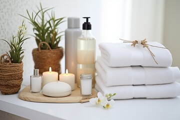 Spa Center Relaxation with Herbal Bags and Beauty Essentials