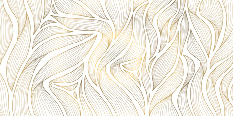 Vector art deco floral pattern, wavy luxury golden line background. Leaves texture, line design for interior, textile, poster, package, wrappers, gifts © marylia17