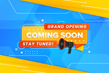 Coming soon with megaphone design on abstract background