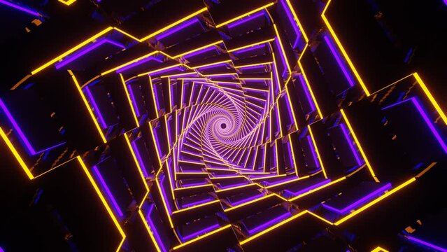 Yellow and Purple Neon Glowing Spiral Chess Type Background VJ Loop in 4K