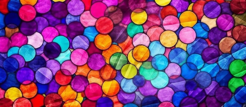 Watercolor circles and colorful mosaic, abstract holiday background banner with different colors.