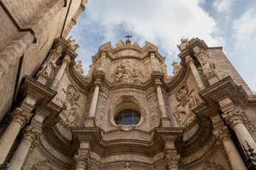 Fototapeta na wymiar Valencia, Spain - August 17, 2023: Cathedral, detail of the facade