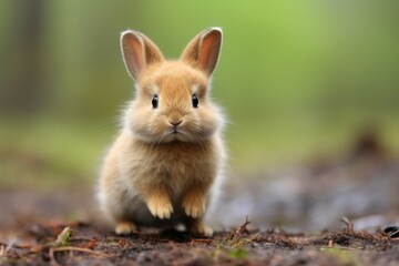 Naklejka na ściany i meble Fluffy Cute baby rabbit. Happy pet sweet. Generate Ai