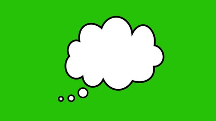 Animated blank thought white outlined comic  speech bubble footage with Chroma key, green screen background. Icon for web site, greeting cards, social media posts