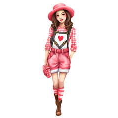 Watercolor Cute Fashion Girl Valentine Clipart Illustration