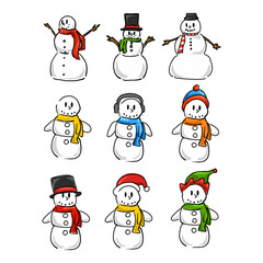 set of snowman Christmas cartoon vector