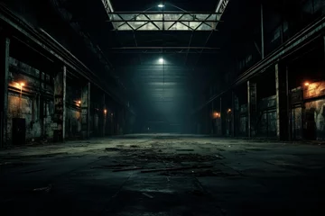 Fototapete Desolate Dark empty warehouse. Hall inside floor. Generate Ai © juliars