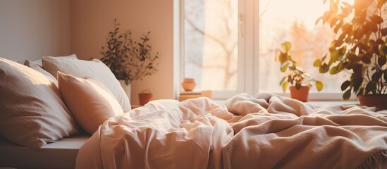 Fototapeta na wymiar Messy comfortable bedroom for a good night s sleep
