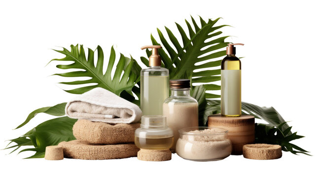 A Variety of eco friendly cosmetics, natural beauty, spa and lifestyle , transparent PNG