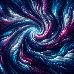 Illustration of mesmerizing galactic swirls, evoking the vastness of the cosmos. Deep blues meld with rich purples, creating a tapestry of colors.