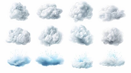 Realistic thunder clouds icons set isolated on a white background. 